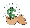 Cartoon vector illustration of broken egg and dollar money inside Royalty Free Stock Photo