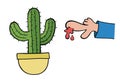 Cartoon vector illustration of cactus and thorn, bleeding finger