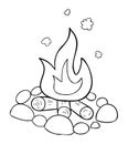 Cartoon vector illustration of campfire, stones, firewood and burning fire