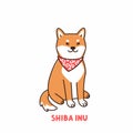 Cute dog of Shiba inu breed in red bandana with white pattern.