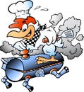 Cartoon Vector illustration of an Chef Chicken riding a BBQ grill barrel