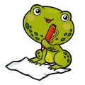 Cartoon vector illustration for children, Frog with a pen and paper