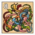 Cartoon illustration for children. Eight snakes