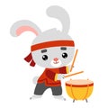 Cartoon vector illustration, Chinese new year character rabbit and drum Tanggu