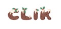 Cartoon vector illustration Christmas Pudding. Hand drawn font. Actual Creative Holidays bake alphabet and word CLIK