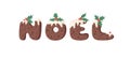 Cartoon vector illustration Christmas Pudding. Hand drawn font. Actual Creative Holidays bake alphabet and word NOEL