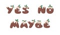 Cartoon vector illustration Christmas Pudding. Hand drawn font. Actual Creative Holidays bake alphabet and words YES, NO, MAYBE
