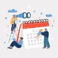 Vector illustration of Company business team working together planning and scheduling. Searching, working. Project