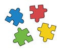 Cartoon vector illustration of compatible 4 puzzle pieces in different colors