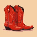 Cartoon vector illustration of cowboy pink boots in retro style. Icon isolated on neutral background