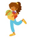 Cartoon vector illustration, Curly girl and antistress pop it toys