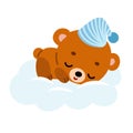 Cartoon vector illustration, Cute bear sleeps on a cloud