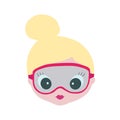 cartoon vector illustration of a cute girl snorkeling, facewith big eyes in mask