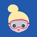 cartoon vector illustration of a cute girl snorkeling, facewith big eyes in mask