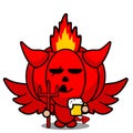 red devil pumpkin mascot holding beer Royalty Free Stock Photo