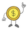 Cartoon vector illustration of dollar coin mascot character showing up Royalty Free Stock Photo