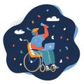 Cartoon vector illustration of educated woman on Wheelchair