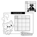 Education Puzzle Game for school Children. Clockwork mouse. Black and white japanese crossword with answer. Coloring book for kids Royalty Free Stock Photo