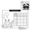 Puzzle Game for school Children. Crab. Black and white japanese crossword with answer.