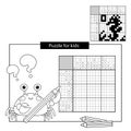 Puzzle Game for school Children. Seahorse. Black and white japanese crossword with answer.