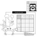 Puzzle Game for school Children. Treasure chest. Black and white japanese crossword with answer. Coloring book for kids