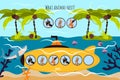 Cartoon Vector Illustration of Education will continue the logical series of colourful animals on a yellow submarine among tropica Royalty Free Stock Photo