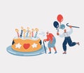 Vector illustration of elderly coople celebrating birthday together. Grandmother birthday.