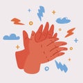 Vector illustration of Female hands applaud. Women clap. Greetings, thanks, support.
