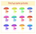 Cartoon Vector Illustration of Finding Two Exactly the Same Pictures Educational Activity for Preschool Children with Royalty Free Stock Photo