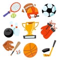 Cartoon vector illustration of fun wonky sporting icons set Royalty Free Stock Photo