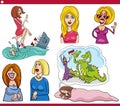 Funny cartoon women characters caricature set Royalty Free Stock Photo