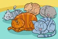 Cartoon Sleeping Cats And Kittens Animal Characters Group