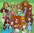 Cartoon girls or women comic characters group