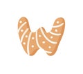 Cartoon vector illustration Ginger bread Cookie Letter W. Hand d