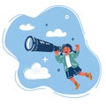 Vector illustration of girl observing the horizon with a telescope. Searching and researches concept Royalty Free Stock Photo