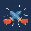 Cartoon vector illustration of Hand fighting by sword