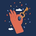 Vector illustration of hand holding the key over dark background Royalty Free Stock Photo