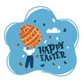Vector illustration of Happy Easter. Big Easter egg and rabbits. Royalty Free Stock Photo