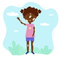 Cartoon vector illustration of happy girl with vitiligo syndrome. Body positive