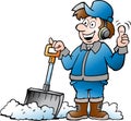 Cartoon Vector illustration of a Happy Handyman Worker with his Snow Shovel Royalty Free Stock Photo