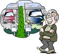 Cartoon Vector illustration of a happy old man compares the car with the neighbor