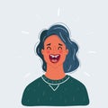 Vector illustration of Happy Woman laughs. Woman comic face wide open close up view.