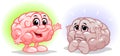 Cartoon vector illustration of healthy and sick human brain. Funny educational illustration for kids. Isolated characters.
