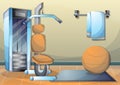 Cartoon vector illustration interior fitness room with separated layers