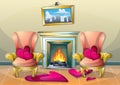 Cartoon vector illustration interior valentine room with separated layers