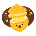 Cartoon vector illustration, Juicy sliced lemon character