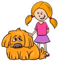 Girl with shaggy dog cartoon illustration