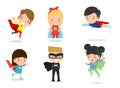 Cartoon vector illustration of Kid Superheroes wearing comics costumes,Kids With Superhero Costumes set, kids in Superhero costume Royalty Free Stock Photo