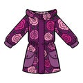 Cartoon vector illustration for kids, Girls parka jacket with a roses pattern