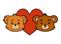 Cartoon vector illustration, Loving couple of bears and a big heart